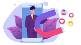 Influencer  digital marketing concept,  engaging with followers, social campaign. Vector illustration.